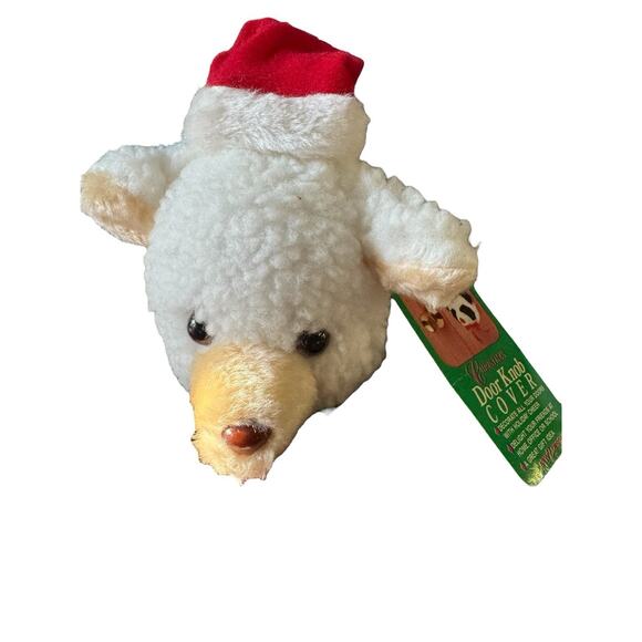 Vintage Christmas Plush Bear Door Knob Cover w/Tag 1980s Holiday Decor Retro - Picture 8 of 8